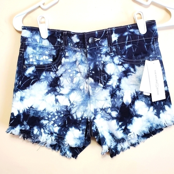 NWT TREASURE & BOND NORDSTROM NAVY DENIM TIE DYE HIGH WAIST SHORTS GIRLS SIZE 12 - Picture 1 of 13